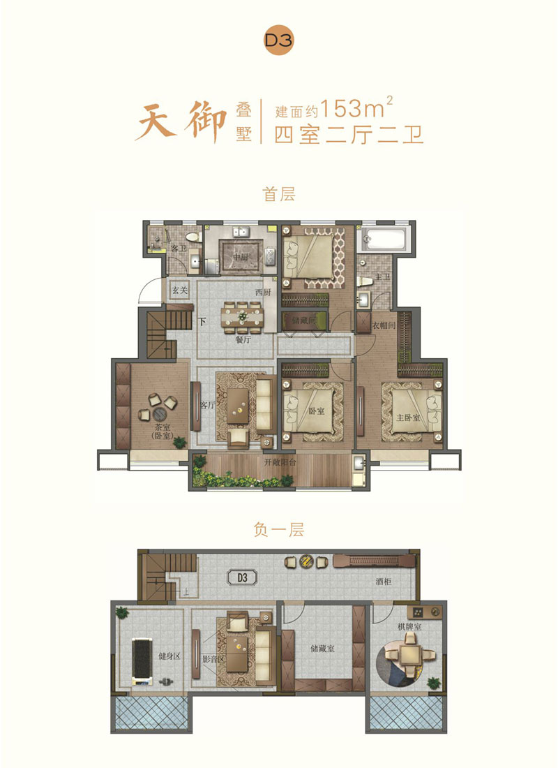 寶麗天樾疊墅D3戶型 153㎡ 四室兩廳兩衛(wèi)