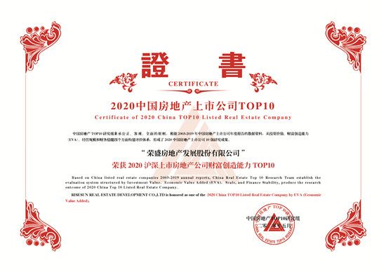 聚勢前行 | 榮盛發(fā)展榮獲2020滬深上市房地產(chǎn)公司綜合實力TOP6