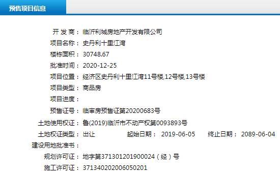 12月下旬臨沂共21項目獲預售證，共批準55棟樓